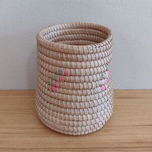 Vintage Handmade Coiled Woven Pine Needle Basket 4" Native American Pen Holder